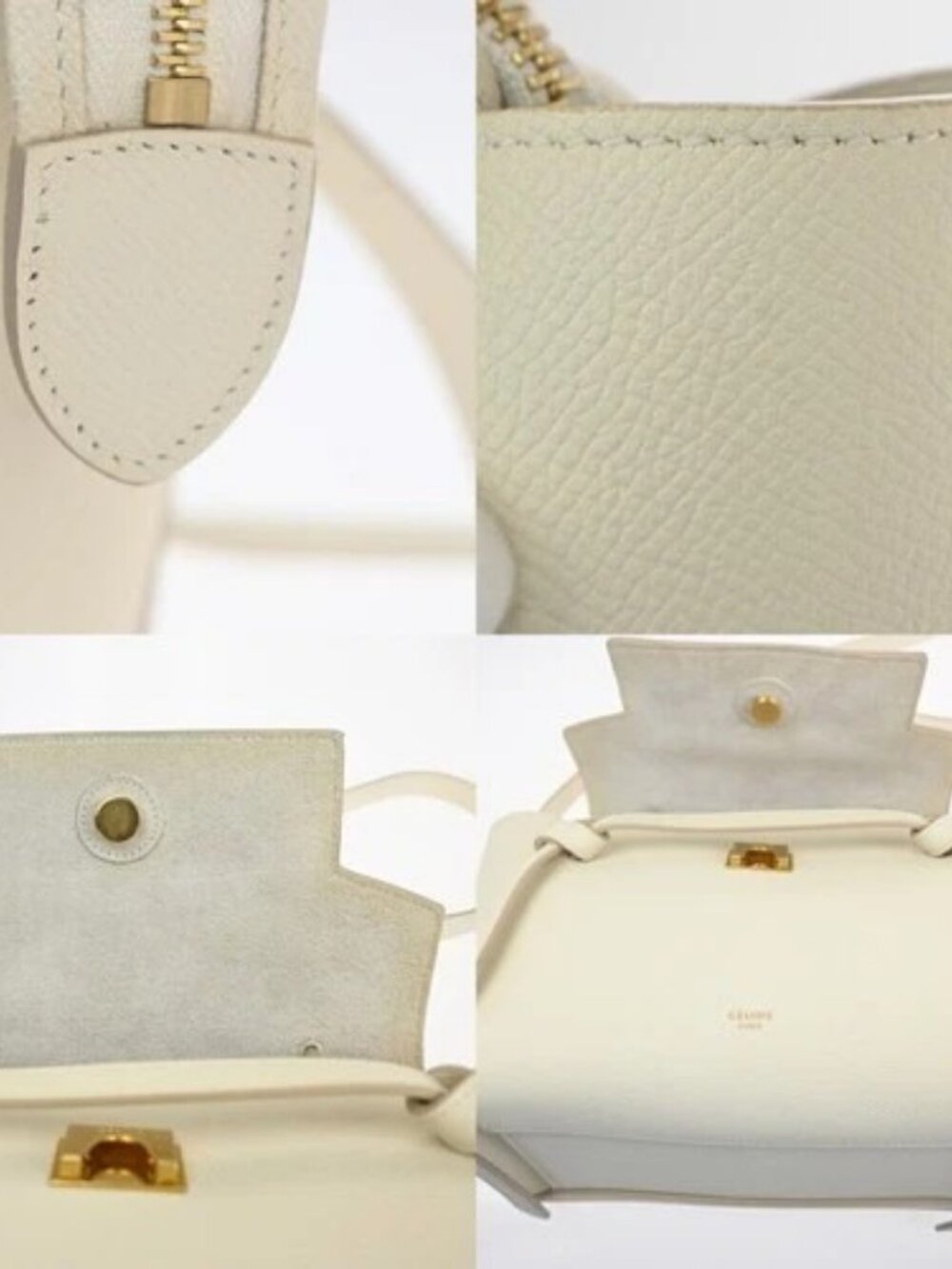 CELINE Logo Belt 2way Shoulder Hand Bag Leather White GHW Italy 29RL885 - Picture 11 of 16